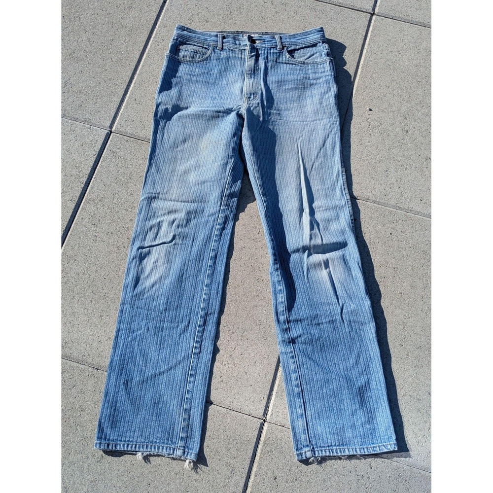 VTG Alpha Jeans Mens 34x34 Blue Striped Regular Fit Straight Leg Denim Pants Y2K